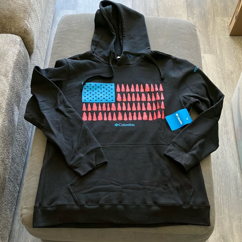 New Men’s Hoodie Columbia Black with Red and Blue Flag Design